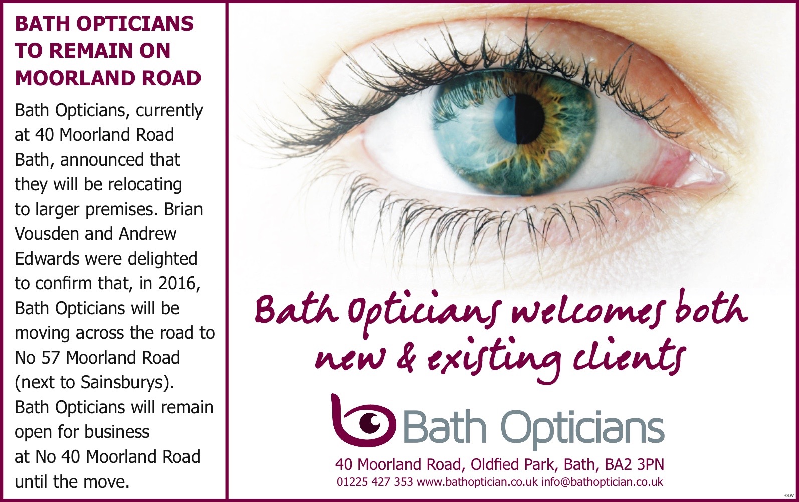 We've Moved! Bath Opticians Opticians in Bath